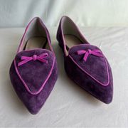 Ann Taylor Suede Bow Pointy Loafer Flats Slip On Plum Purple Day to Night 7.5