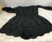 American Eagle Outfitters Off shoulder romper eyelet charcoal womens size medium