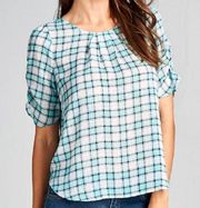 DNA Couture Chiffon Plaid Blouse