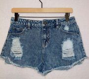 Tinseltown Denim Medium Wash High Rise Distressed Cut Off Shorts size 4