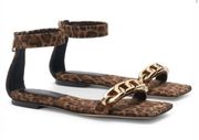 NEW Good American Ankle Strap Sandals Leopard Print
Square Toe Chunky Gold Chain