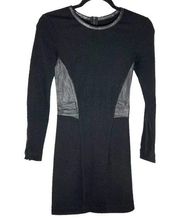 Rag & Bone Womens Sz XS Black Knit Bodycon Dress Lamb Leather Accent Long Sleeve