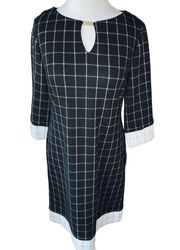 LIZ CLAIBORNE LADIES BLACK WHITE PLAID GRID SWEATER SHIFT 3/4 SLEEVE DRESS NWT 8