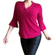 New York & Company Womens Top Small Pink Blouse V-neck Bell Sleeve Career Office