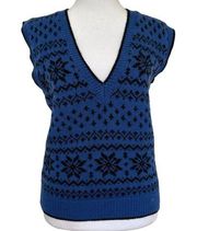 Vintage Fair Isle Wool Sweater Vest Sz S Blue Adrienne Vittadini Winter Academia
