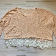 Pastel Blush Pink Lace Cropped Sweater Sz L