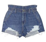 American Eagle AEO paperbag mom distressed denim shorts