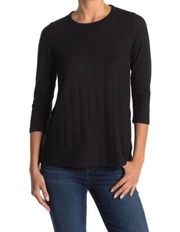 Bobeau Black wide rib crew neck 3/4 sleeve sweater