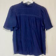 Nanette Lepore Women's Short Sleeve Blouse Flutter Sleeve Blue Size Small NWT