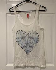 Divided by H&M Love Letter Floral Heart Sleeveless Tank Top in White - Size 2
