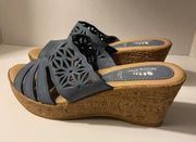 Spring Step Slip On Leather Wedge Sandal Periwinkle Cork Sole Made Italy-40(9.5)