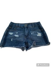 Maurice’s jean shorts cut off style button/zip distressed ragged hem size 3/4