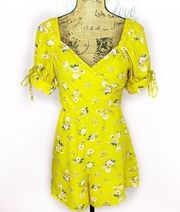 Ten Sixty Sherman Yellow Floral Smocked Back Romper Small Puff Sleeve