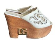 AUTHENTIC DOLCE & GABBANA PLATFORM WOODEN LOGO SANDALS 7.5 EURO 37.5