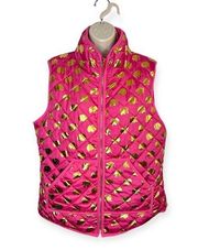 Simply Southern Pink Sleeveless Gold Elephant Print Puffer Jacket Size L