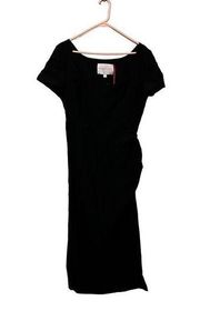 Carolina Herrera Ruched Scoop Neck Sheath Midi Black Dress Size 10