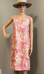 Linen Pink and Cream Tropical Floral Dress Size Small