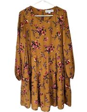 Emma & Michele Dress Medium Yellow Orange Floral Drop Waist Pullover Short