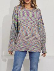 Davi & Dani Multicolored Side Split Hemline Oversized Crewneck Sweater size M