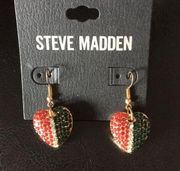 Steve Madden 3 Tone Crystal Heart Earrings