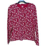 Columbia Women's Pullover Top Long Sleeve Allover Tree Print White Red Size 2X