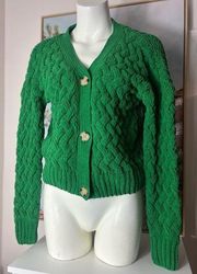 Kendall + Kylie Bright Green Cable Knit Cardigan Cropped Sweater Size Medium