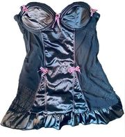 Rampage Intimates Y2K Black Pink Goth Scene Coquette Bimbo Bustier Slip Dress