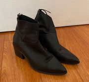 Black Leather Ankle Short Heel Pointy Toe Box Boots
