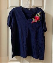 Rebecca Malone Navy Embroidered Short Sleeve Tee