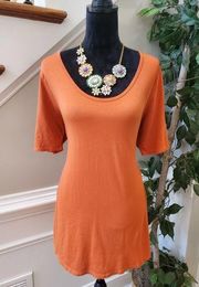 Lula Roe Women Solid Orange Cotton Scoop Neck Half Sleeve Top Blouse Size Large