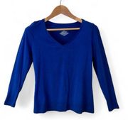 Ann Taylor  Petite Small Blue Long Sleeve V-Neck Soft T-Shirt