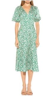 Alexia Admor Nola Puff Sleeve Fit Flare Midi Dress Floral Slit A Line Size 12