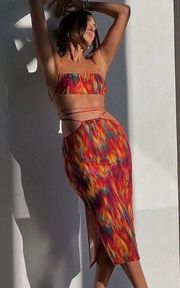 WeWoreWhat Fire Tie Dye Spicy Orange Cutout Midi Skirt size large new nwt vacay