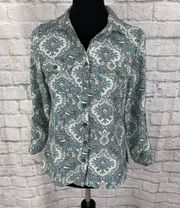 petite paisley print button down blouse sz petite small