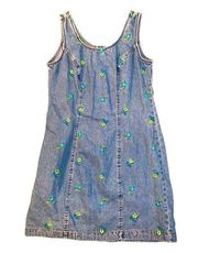 Embroidered denim dress mini