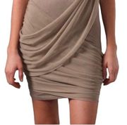 Alice + Olivia Beige Silk Chiffon Wrap Drape Mini Skirt Zip Back Size 8
