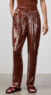 Lafayette 148 Sequin Cappuccino high waisted pants size large brown