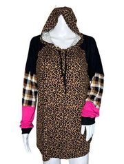 Cato Shirt Womens Large Animal Print Plaid Hooded Colorful Casual Loungewear