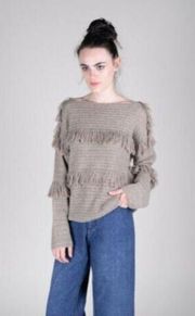 Ulla Johnson "Lordes" Baby Alpaca Boat Neck Fringe Tan Sweater Size Small