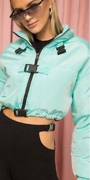 Superdown Ava Cropped Puffer Jacket in Aqua