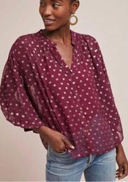 Anthropologie Moulinette Soeurs Allegra Gold Metallic Blouse