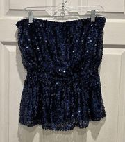 Boston Proper Cocktail Holiday Tube Top  Blue Sequins Glam Women’s Small