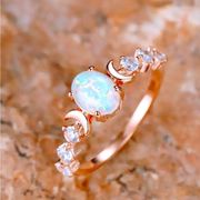Beautiful opal and cz crescent moon rings Rose gold color ring size 6