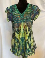 Apt. 9 v-neck embroidered tie dye short sleeve blouse size medium