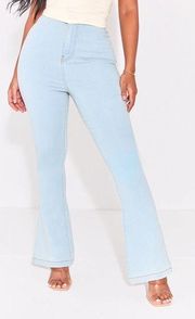 PrettyLittleThing Shape Light Blue Wash Split Hem Detail Flared Jeans NWT 12