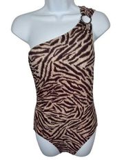 Michael Kors Size 8 Swimsuit Womens One Piece Animal Print One Shoulder Brown