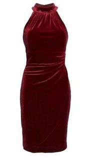 NWT Vince Camuto Red/Burgundy Velvet Draped Ruched Halter Neck Dress 6