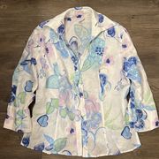 Harvé Benard Vintage White Floral Collared Shirt