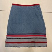 Christopher & Banks Denim Skirt With Fringe Hem Size 10.