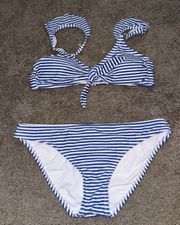 Blue And White Striped Bikini Set